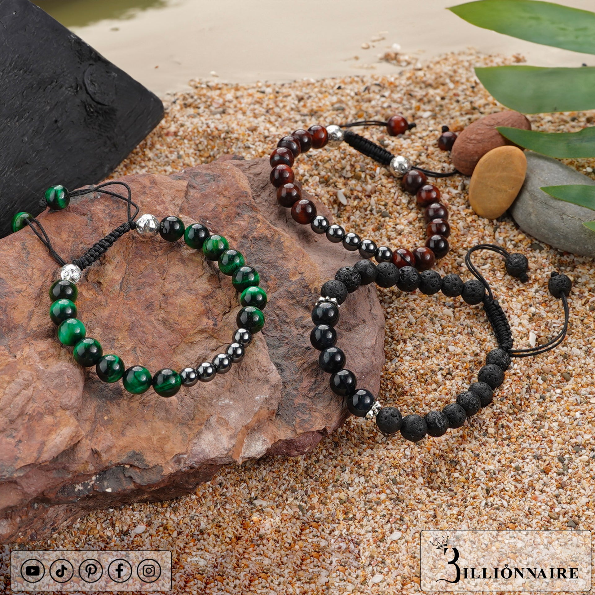 Bracelet éclatant Lebensquelle Plus - Pierres Naturelles, Extensible 18-19cm - Carte Des Pierres Incluse