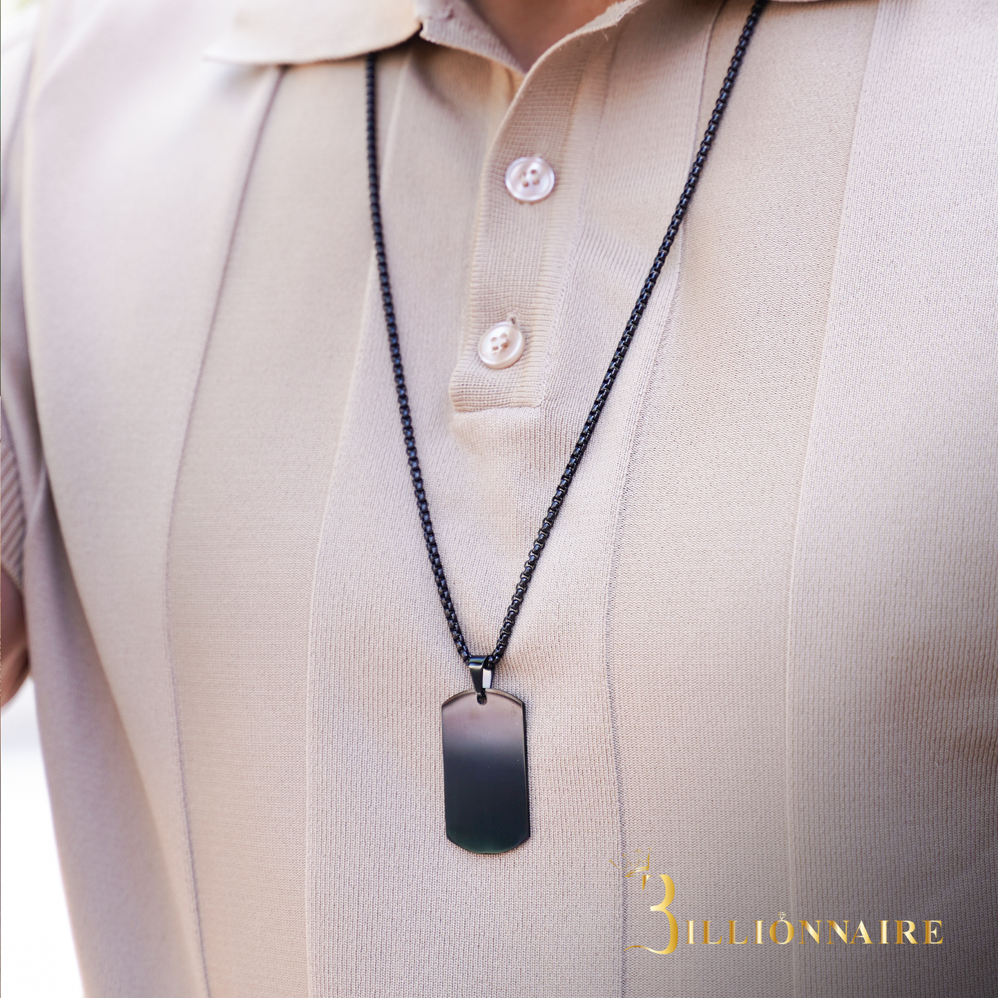 Collier Charme Rectangulaire Noir